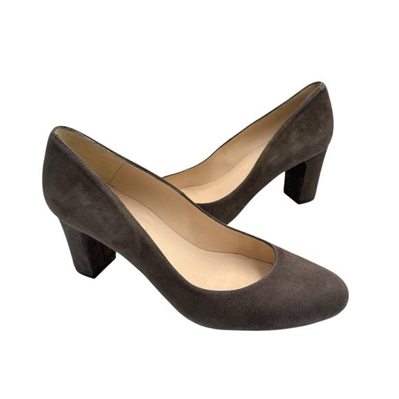 L.K. Bennett Sersha Brown Suede Leather Round Toe Block Heel Pumps Slip On - Picture 1 of 10